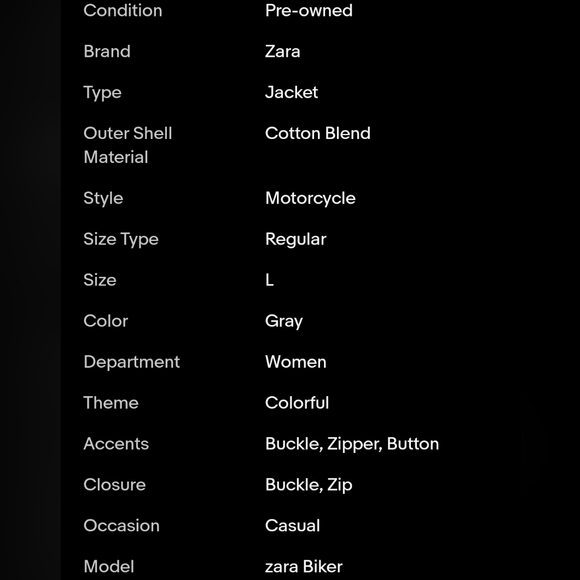 💕Zara Plush Jersey Biker Moto Jacket Women Light Heather Grey Cotton Size L - Picture 6 of 6